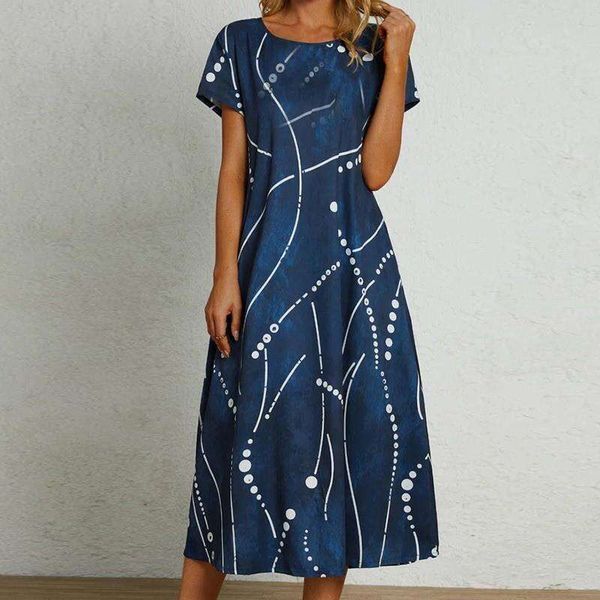 

summer dress short sleeve round neck slim elegant printed, Black;gray