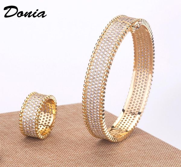 

donia jewelry luxury bangle european and american fashion classic geometric copper microinlaid zircon bracelet ring set women035054490, Black