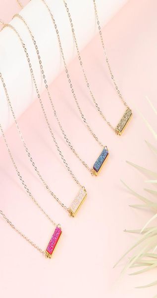 

new design resin stone druzy necklaces 8 colors gold plated geometry stone pendant necklace for elegant women girls fashion jewelr9966429, Silver