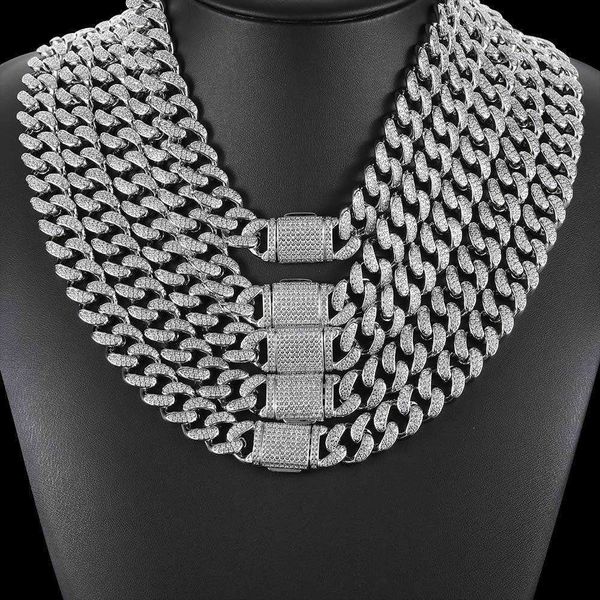 

pendant necklaces factory supply iced out 15mm wide solid brass heavy mens miami rock link moissanite cuban necklace hip hop bling chains, Silver