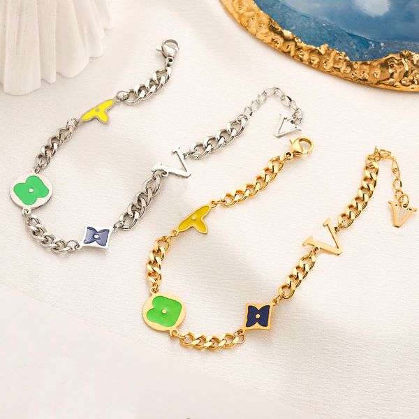 

gold-plated letter chain bracelet designer brand jewelry new womens wedding travel bracelet new style sier four-leaf clover bracelet, Black