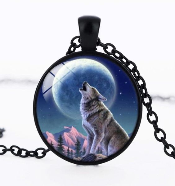 

2017 diy men diy glass wolf choker jewelry viking wolfish glass po cabochon chain necklace silver vintage horse art pendant acc3154785