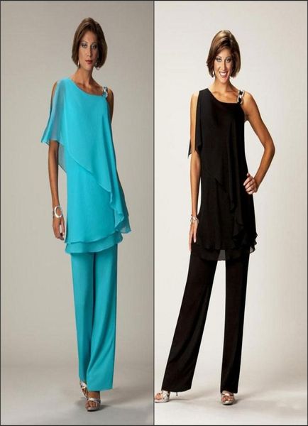 

custom made two pieces chiffon mother of the bride pant suits for wedding one shoulder tiered pants suit plus size formal ladies w4687934, Black;red