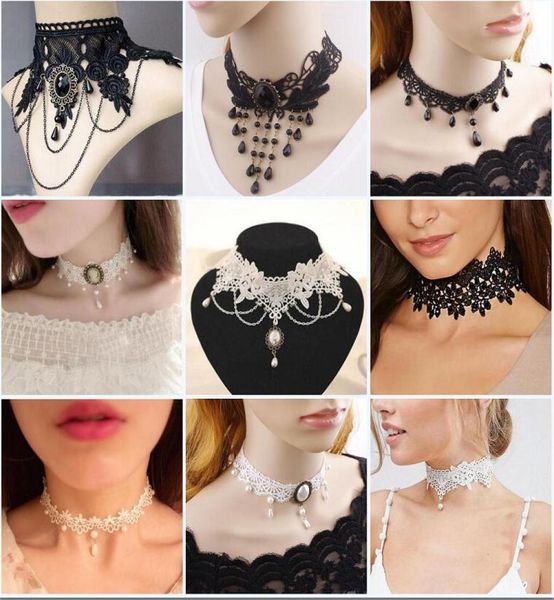 

pearl black flower lace choker short necklace lolita gothic steampunk jewelry fashion necklaces for women 20197710726, Silver