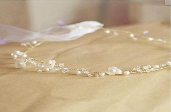 

2014 real pearl bridal tiaras hair accessories shell flower beaded gold hair vine ssj wedding headpiece bride hair accessories hea3230771, Silver