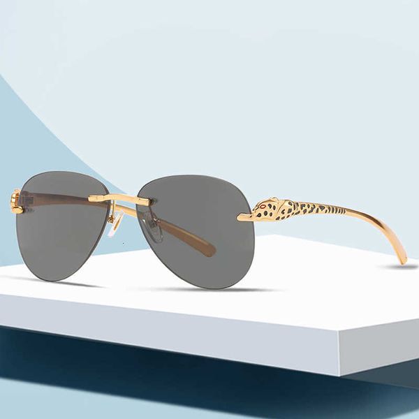 

Fashion carti top sunglasses Leopard head rimless Sunglasses men and women fashion trend driver's glasses pilot's toad with logo box