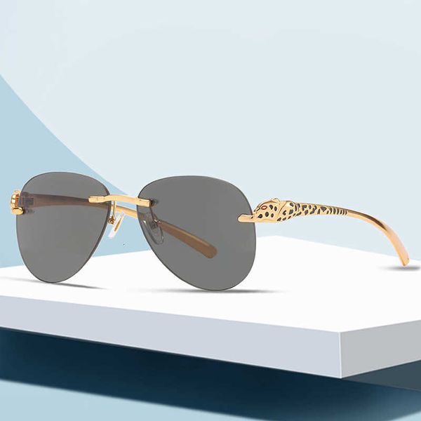 

fashion carti sunglasses leopard head rimless sunglasses men and women fashion trend driver's glasses pilot's toad with logo box, White;black