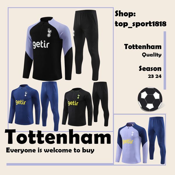 

spurs soccer training suit 21 22 23 24 dele son soccer jerseys ham bale kane hojbjerg bergwijn lo celso men kids kit shirts long sleeve trac, Black