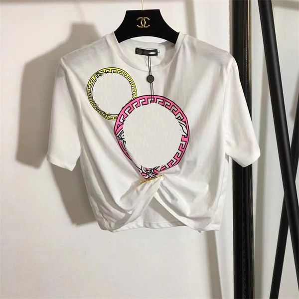 

women's t-shirt r letter print t-shirt men's and women's couple hip hop style summer dress, White