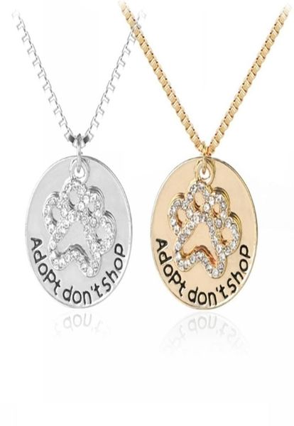 

quotadopt don039t shopquot round pet paw print rhinestone necklaces cute animal dog cat memorial jewelry pet lover puppy pa5979278, Silver