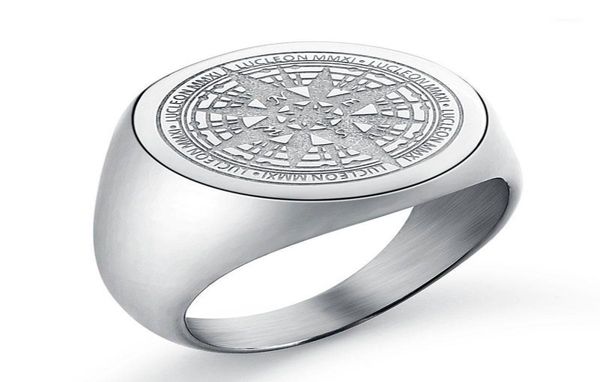 

cluster rings men039s signet ring round engrave compass for men women stainless simple silver tone jewelry drop5446644, Golden;silver