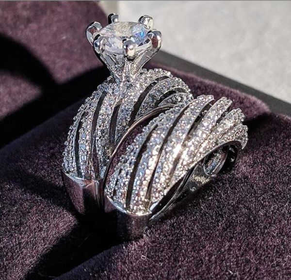 

choucong brand wedding rings luxury jewelry 925 sterling silver round cut white z pave zircon cz diamond gemstones party women4419133, Slivery;golden