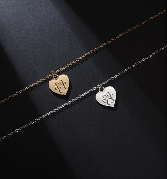 

printed paw cat love necklace animal cat footprint clambone chain9172379, Silver