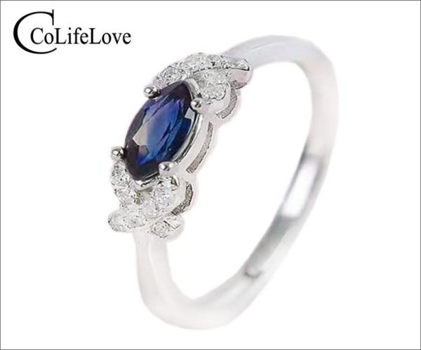 

100 real sapphire silver ring for engagement 3 mm 6 mm marquise cut sapphire ring solid 925 silver sapphire fine jewelry3518469, Golden;silver