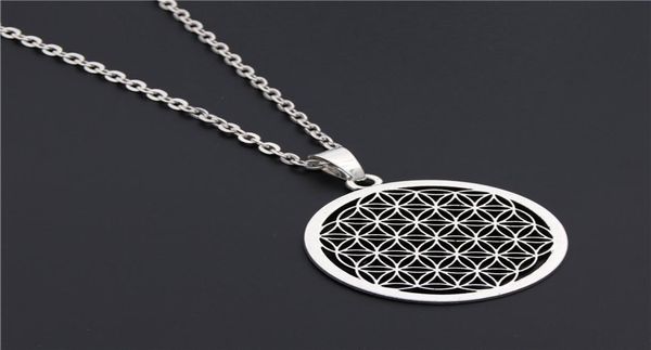

1pc flower of life buddhist necklace long chain seed of life sacred geometry jewelry fleur de vie yoga namaste necklace3505070, Silver