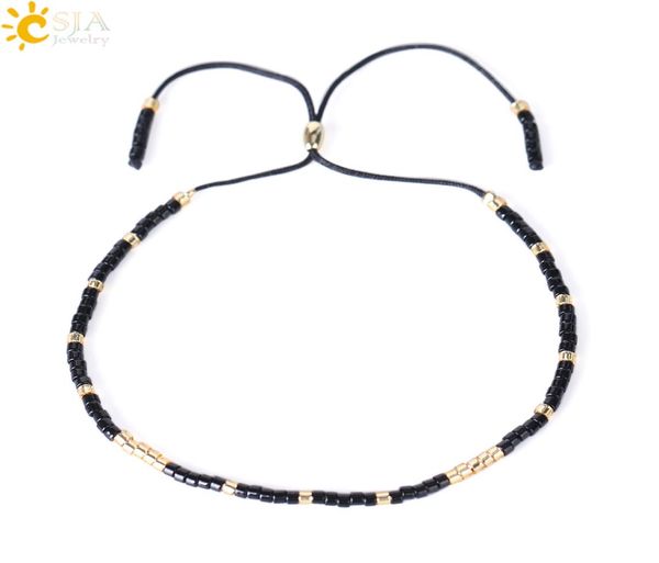 

csja any wrist size mini crystal seed beads bohemia charm bracelet black miyuki delica pulseira feminina lover fashion jewelry 2424171