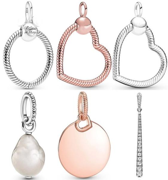 

925 silver fit charm 925 bracelet mouse heart crown o engravable round tag pearl necklace charms set pendant diy fine beads jewelry8501714, Bronze;silver