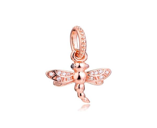 

new real 925 sterling silver sparkling dragonfly with crystal dangle charm pendant beads fit women gift european bracelet diy jewe1354485, Black
