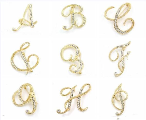 

brooch pin for women girls gold silver alloy crystal 26 alphabet english letters initial personalized charms brooches jewelry gift4465472, Gray