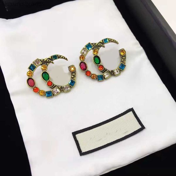 

fashion brand designer earrings aretes orecchini ladies colored gemstone crystal earring, Golden;silver