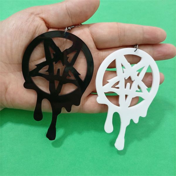 

pentagram dangle earrings for women black white hiphop rock acrylic jewelry accessories, Silver