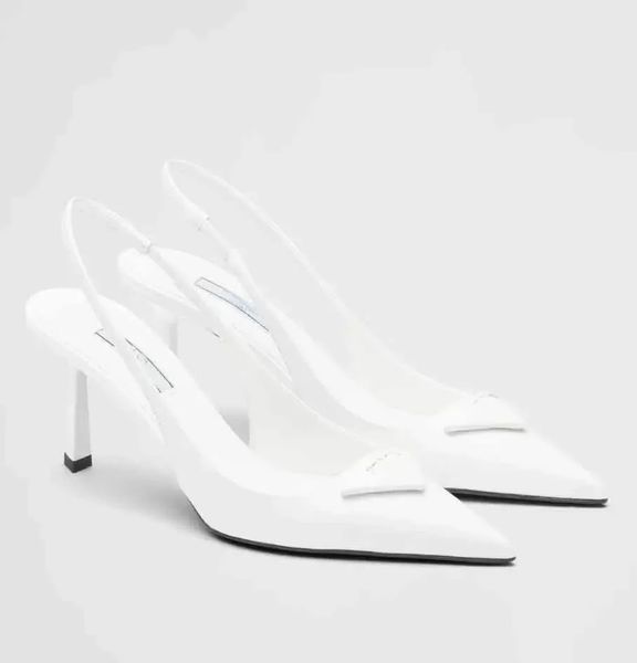 

luxury brands summer dress shoes sandal high heels low heel black brushed leather slingback pumps black white patent leathers 35-40