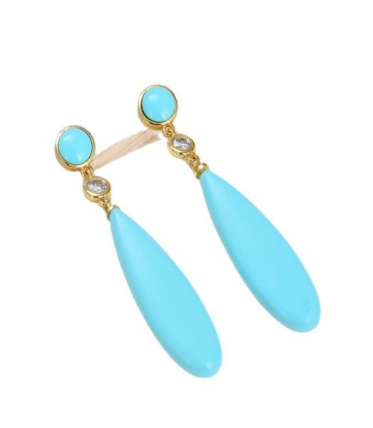 

guaiguai jewelry teardrop blue turquoises gold color plated stud earrings ethnic style handmade for women real gems stone lady fas2566201, Silver