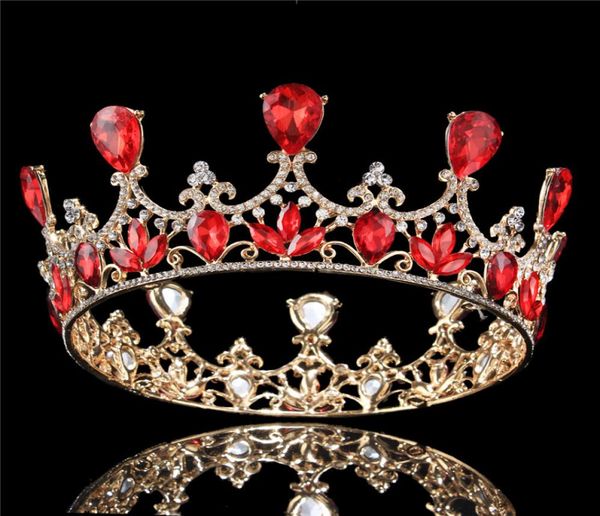 

2 12 inch height queen tiaras full crown gold and silver plated ab ruby teardrop rhinestone princess beauty pageant wedding hair6817932, Slivery;golden