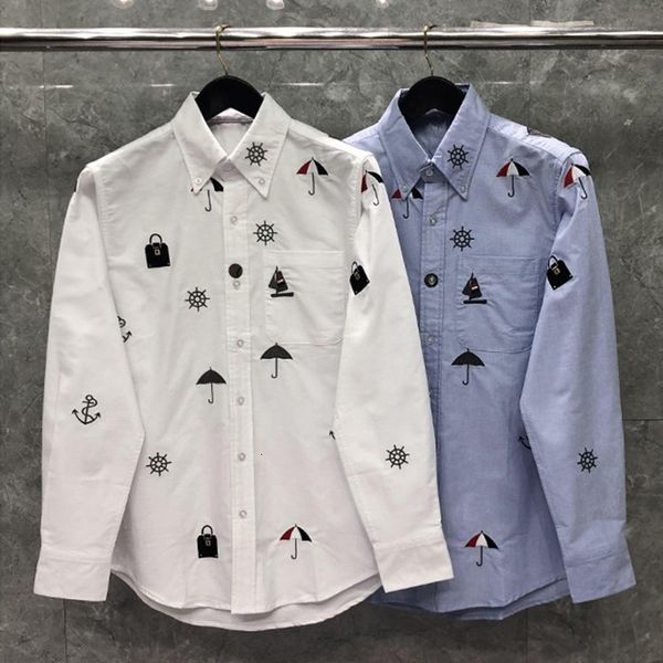 

men's casual shirts tb thom shirt spring autunm fashion brand embroidery formal cotton oxford slim fit custom wholesale 230715, White;black