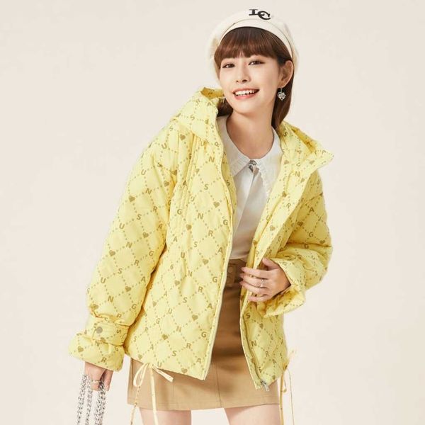 

autumn and winter women's hooded letter print loose short down jacket, cuff lacing shrink warm and fashionable, bottom streamers fashio, Black
