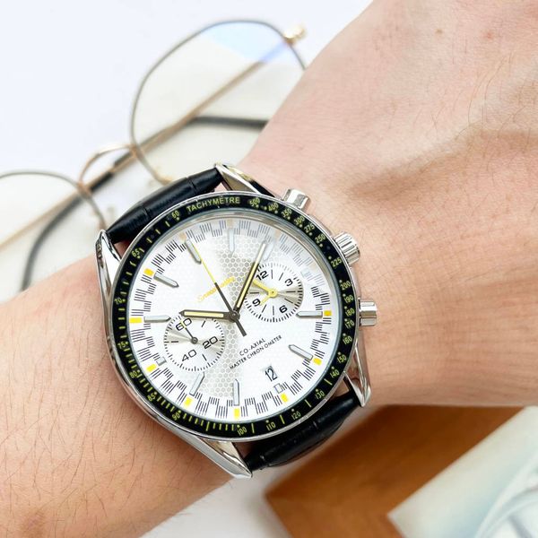 

omeg wrist watches for men 2023 new mens watches all dial work quartz watch luxury brand chronograph clock watch band men fashion 04, Slivery;golden