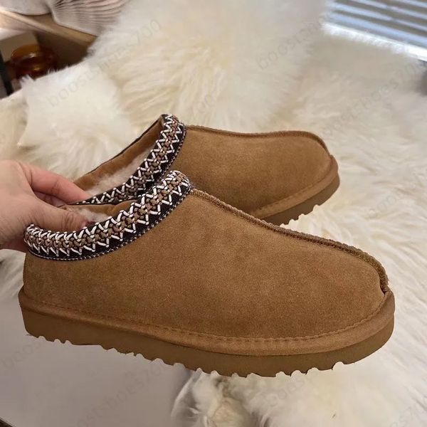 

tazz tasman slippers chestnut fur slides sheepskin shearling classic ultra mini platform boot winter mules women slip-on shoes suede upper w, Black