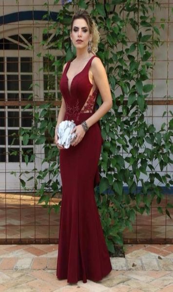 

wine red deep v neck prom dress evening gowns cutaway waist with applique lace sequins beaded long mermaid formal pageant dress6997240, Black