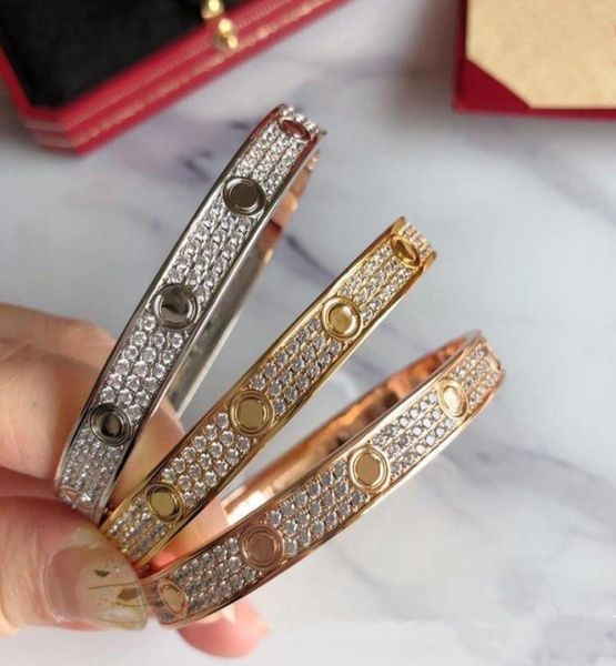 

titanium bangle steel 3 row full diamond bracelet fashion women men chirstmas bangle bracelets distance jewelry gift with velvet b6587512, Black