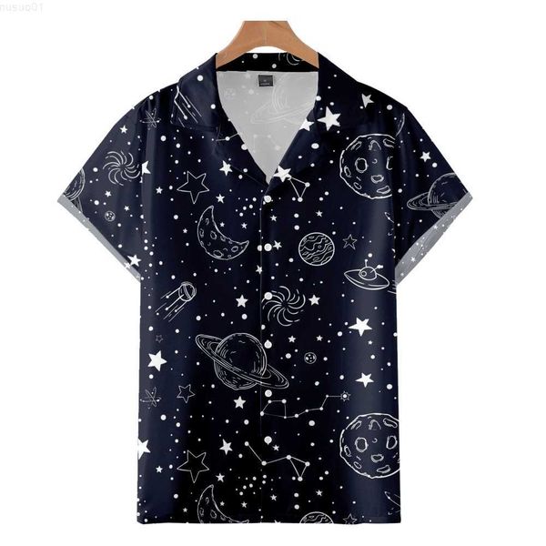 

men's shirts fashion cuban haiian moon star pattern panels shirt 3d print cozy casual short sleeve beach oversized clothes l230718, White;black