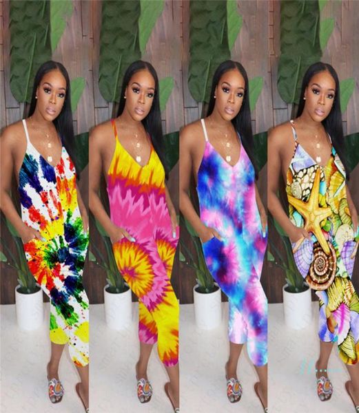 

women039s tie dye color harem pants strap jumpsuit summer sleeveless romper low v neck one piece club beach cloth sportswe6640062, Blue