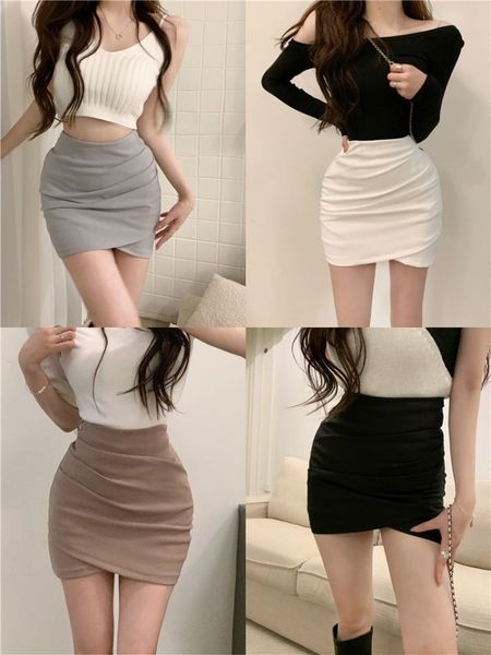 

skirts girl's irregular pleated hip women's high waist slim short versatile faldas clothes for women 230715, Black
