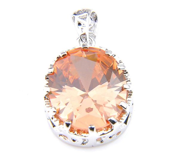 

luckyshine fashion special oval pendants jewelry wedding party champagne morganite stone silver plated 925 for women pendant neckl1483531