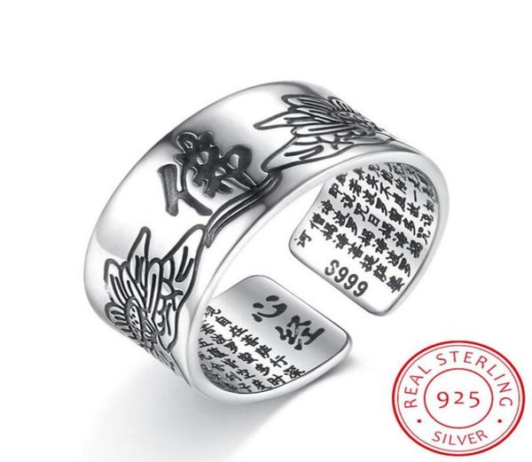 

cluster rings 925 sterling silver jewelry vintage amulet buddha lotus baltic buddhist scriptures opening for men women sr907670171, Golden;silver