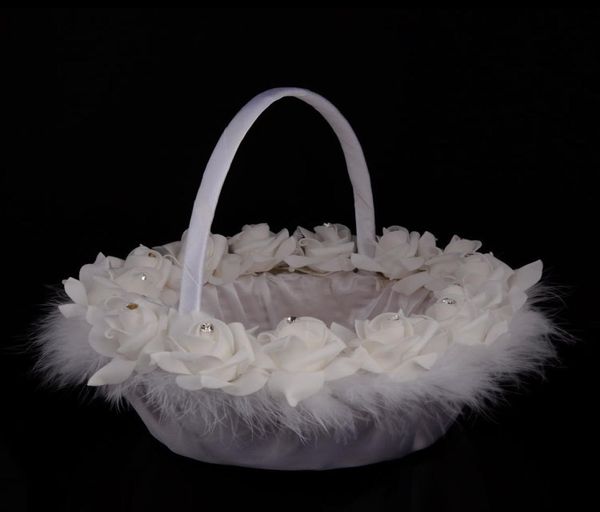 

2018 pretty girl boy flower basket for wedding handmade wedding ceremony party favors supplies ribbon lace girl feather baskets6025084
