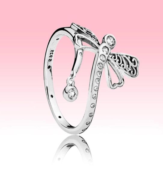 

925 sterling silver cz diamond ring women girls summer jewelry for shimmering dragonfly rings with original box2012072, Slivery;golden