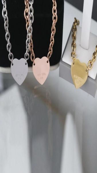 

europe america fashion style lady women titanium steel 18k gold thick chain necklace with engraved t letter heart pendant6125774, Silver