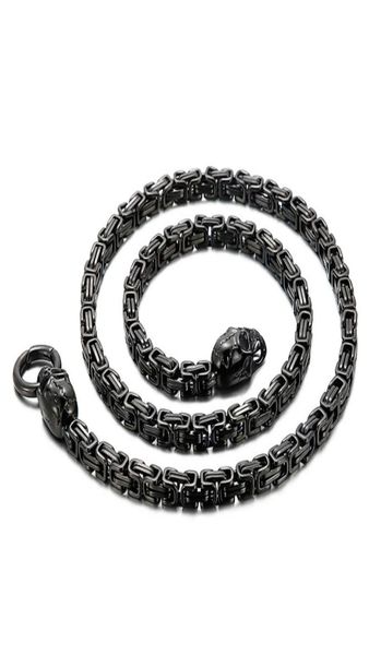 

117g heavyweight stainless steel gold byzantine chain link chain two skull charms clasp necklace 6mm 28 inch xmas gifts mens gifts7555363, Silver