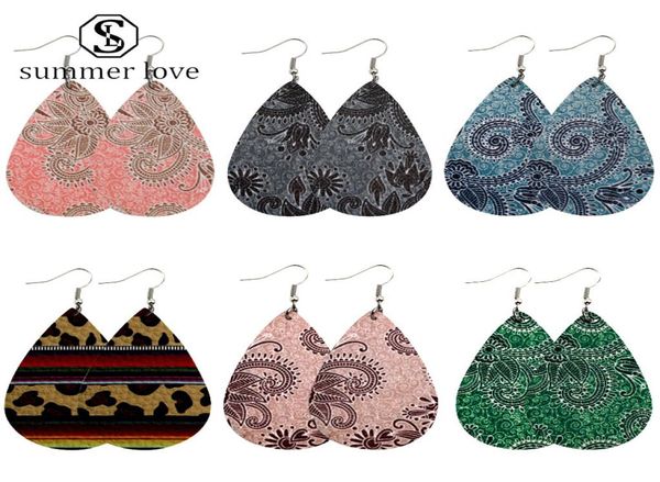 

new flower printed pu leather earring for women bohemian printed dangle drop earrings oval waterdrop ear creative party jewelry wh9717999, Silver