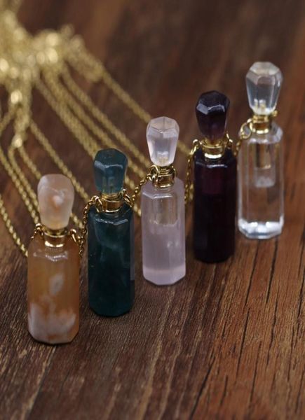 

pendant necklaces natural stone quartzs crystal amethysts necklace stainless steel perfume bottle for women trendy jewelry gift2057004, Silver