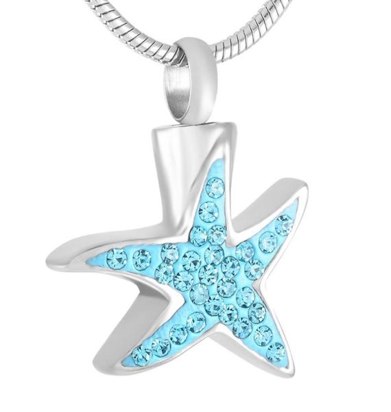 

new z295 blue crystal starfish crematon jewelry hold humanpet ashes engravable memorial urn necklace keepsake4834148, Silver