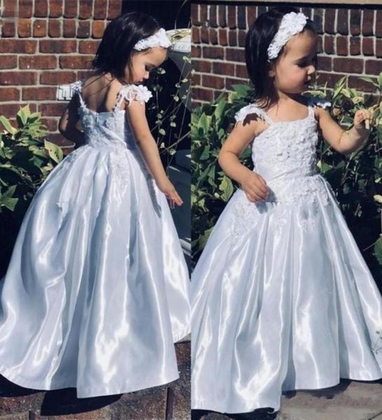

2020 lovely satin white flower girls dresses with spaghetti strap lace appliques pleat skirt toddler communion dress spring kids p6579755, White;blue