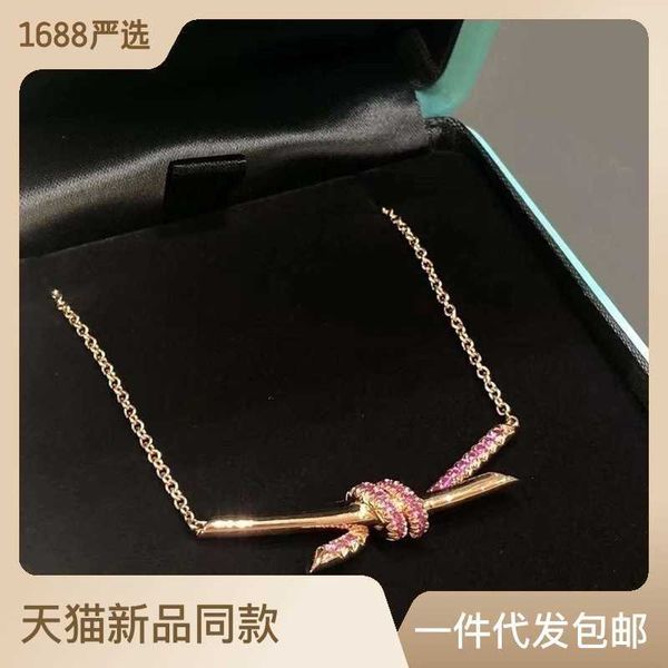 

designer new tiffay's new twisted knot necklace for women's light luxury and minority rose gold bow chain high grade pink, Silver