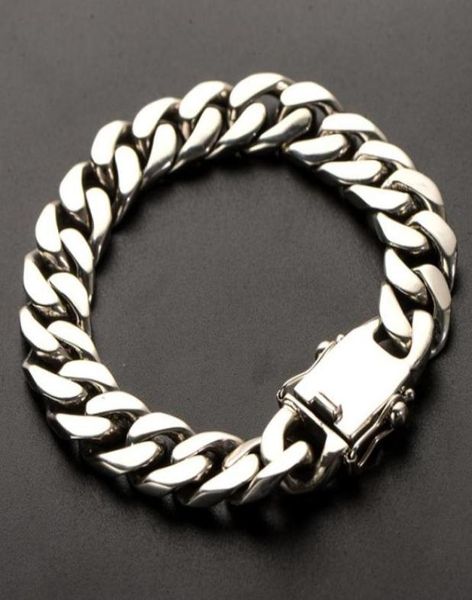 

925 sterling silver trendy jewelry simple individual wild thick men039s bracelet vintage men and women couple bracelet shi83462179651494, Black