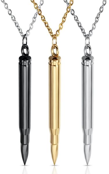 

18k gold plated mens titanium steel bullet open pendant necklace perfume essential oil diffuser necklace name custom engraving gif8982961, Silver